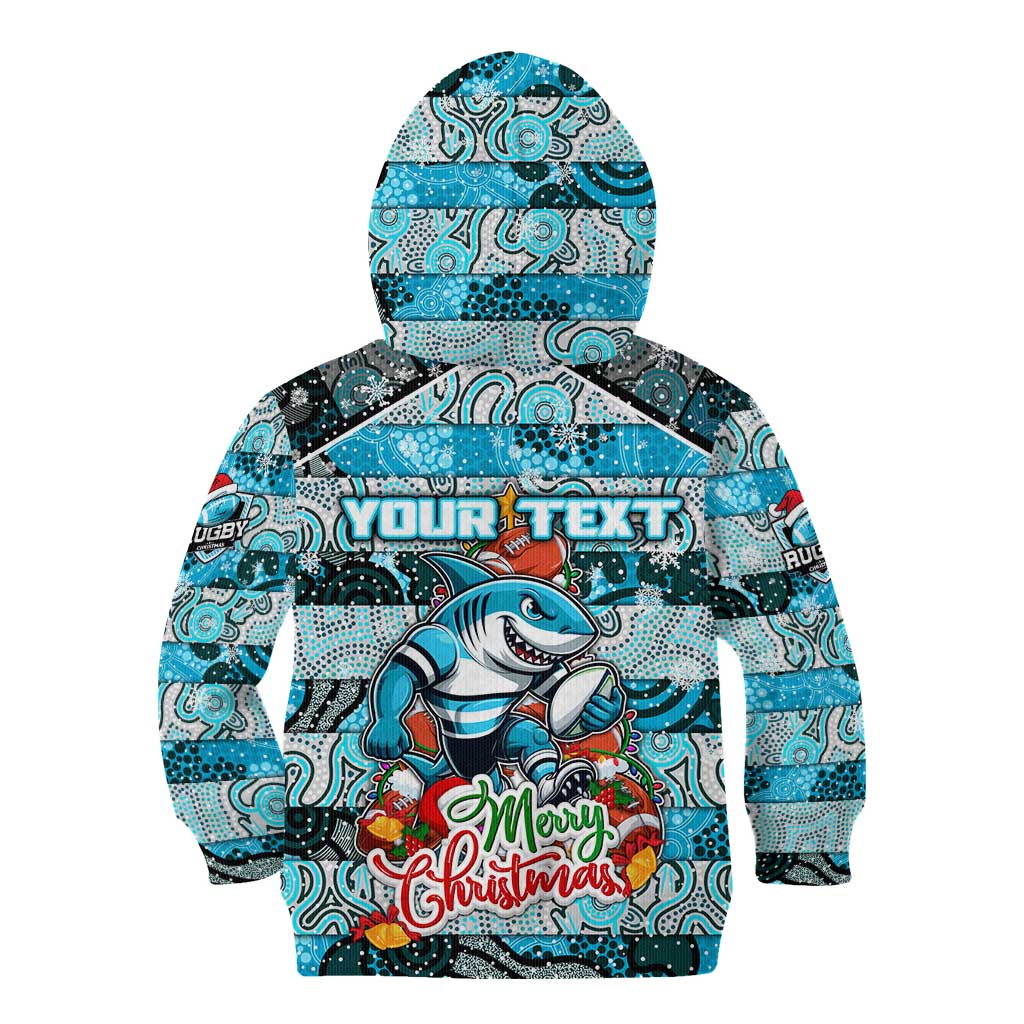 Custom Sharks Rugby Merry Christmas Kid Hoodie Indigenous Australian Art