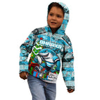 Custom Sharks Rugby Merry Christmas Kid Hoodie Indigenous Australian Art