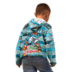 Custom Sharks Rugby Merry Christmas Kid Hoodie Indigenous Australian Art