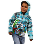 Custom Sharks Rugby Merry Christmas Kid Hoodie Indigenous Australian Art