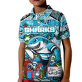 Custom Sharks Rugby Merry Christmas Kid Polo Shirt Indigenous Australian Art
