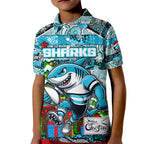 Custom Sharks Rugby Merry Christmas Kid Polo Shirt Indigenous Australian Art
