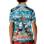 Custom Sharks Rugby Merry Christmas Kid Polo Shirt Indigenous Australian Art