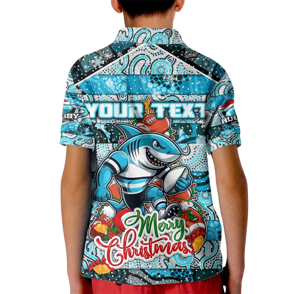 Custom Sharks Rugby Merry Christmas Kid Polo Shirt Indigenous Australian Art