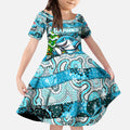 Custom Sharks Rugby Merry Christmas Kid Short Sleeve Dress Indigenous Australian Art
