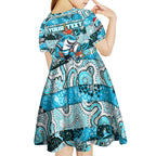 Custom Sharks Rugby Merry Christmas Kid Short Sleeve Dress Indigenous Australian Art