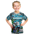 Custom Sharks Rugby Merry Christmas Kid T Shirt Indigenous Australian Art