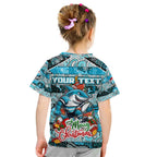 Custom Sharks Rugby Merry Christmas Kid T Shirt Indigenous Australian Art
