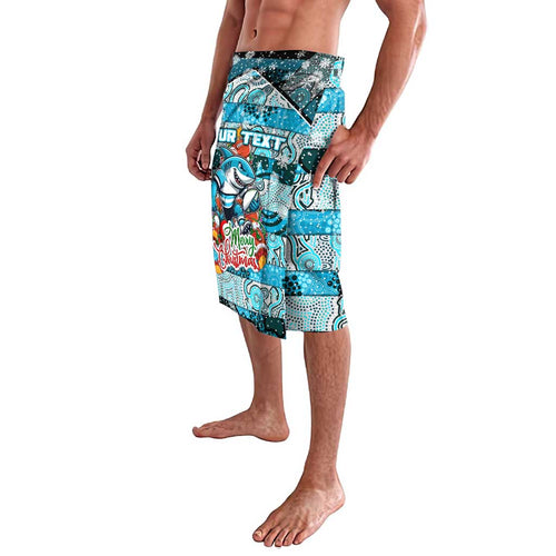 Custom Sharks Rugby Merry Christmas Lavalava Indigenous Australian Art