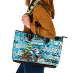 Sharks Rugby Merry Christmas Leather Tote Bag Indigenous Australian Art
