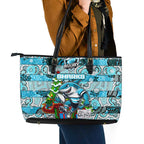 Sharks Rugby Merry Christmas Leather Tote Bag Indigenous Australian Art