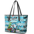 Sharks Rugby Merry Christmas Leather Tote Bag Indigenous Australian Art