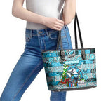Sharks Rugby Merry Christmas Leather Tote Bag Indigenous Australian Art