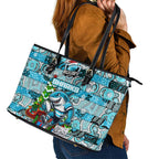 Sharks Rugby Merry Christmas Leather Tote Bag Indigenous Australian Art