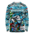 Custom Sharks Rugby Merry Christmas Long Sleeve Shirt Indigenous Australian Art