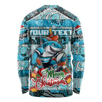 Custom Sharks Rugby Merry Christmas Long Sleeve Shirt Indigenous Australian Art