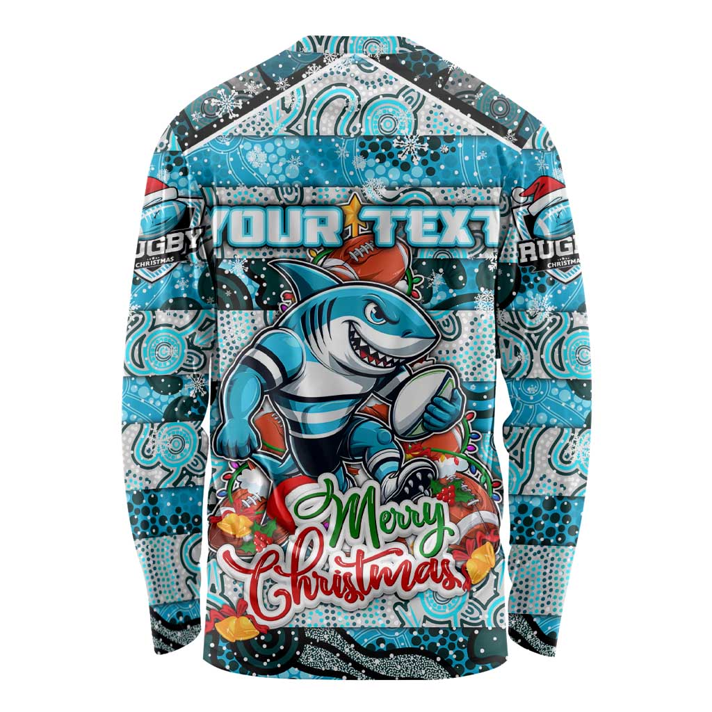 Custom Sharks Rugby Merry Christmas Long Sleeve Shirt Indigenous Australian Art
