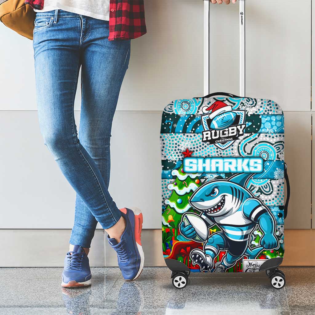 Sharks Rugby Merry Christmas Luggage Cover Indigenous Australian Art