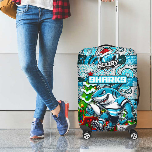 Sharks Rugby Merry Christmas Luggage Cover Indigenous Australian Art