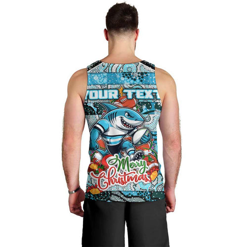 Custom Sharks Rugby Merry Christmas Men Tank Top Indigenous Australian Art