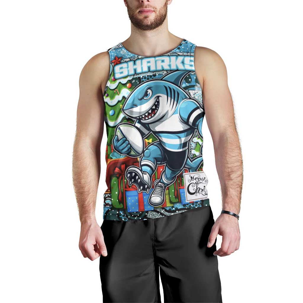Custom Sharks Rugby Merry Christmas Men Tank Top Indigenous Australian Art