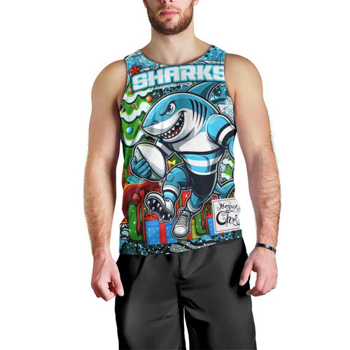Custom Sharks Rugby Merry Christmas Men Tank Top Indigenous Australian Art