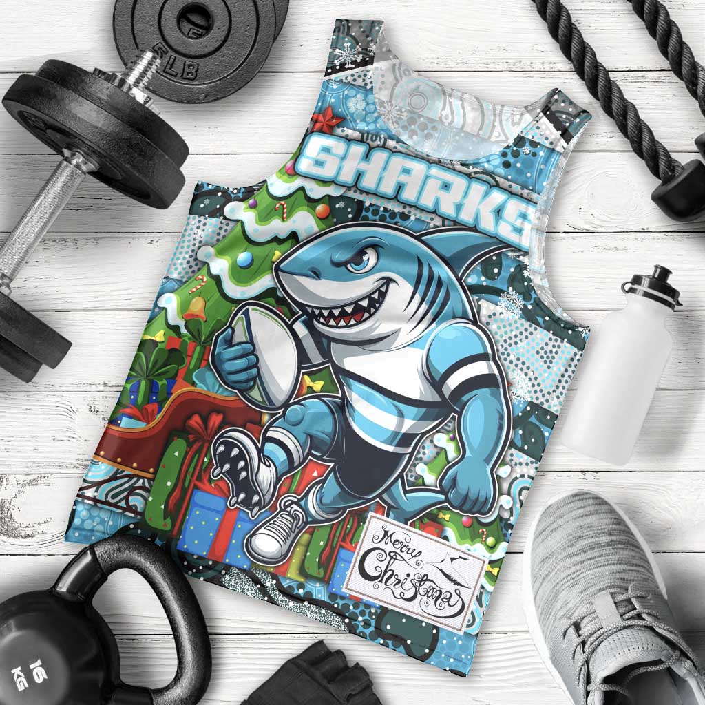 Custom Sharks Rugby Merry Christmas Men Tank Top Indigenous Australian Art
