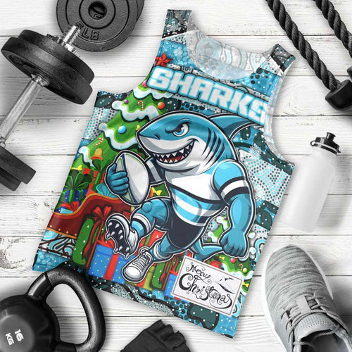 Custom Sharks Rugby Merry Christmas Men Tank Top Indigenous Australian Art