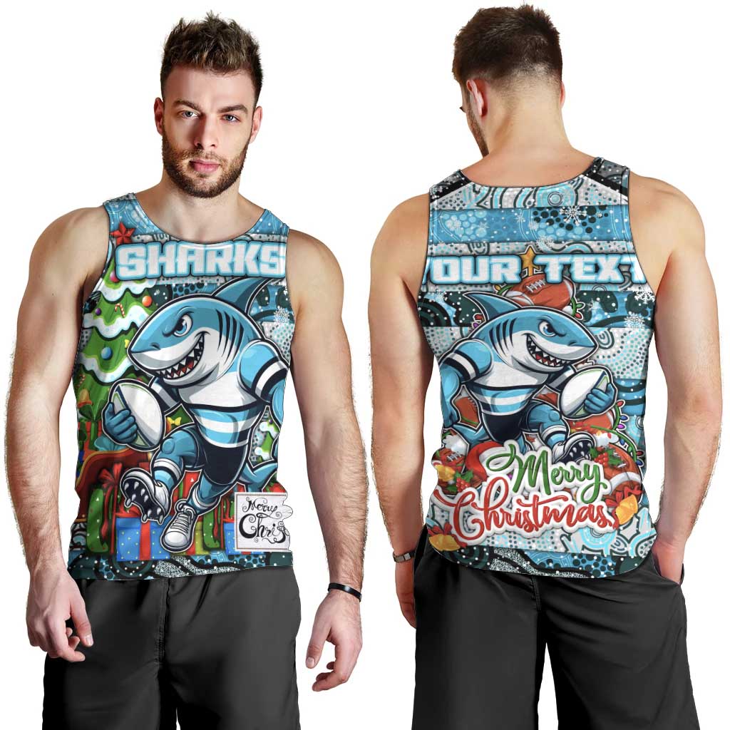 Custom Sharks Rugby Merry Christmas Men Tank Top Indigenous Australian Art