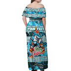 Custom Sharks Rugby Merry Christmas Off Shoulder Maxi Dress Indigenous Australian Art
