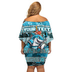 Custom Sharks Rugby Merry Christmas Off Shoulder Short Dress Indigenous Australian Art