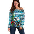 Custom Sharks Rugby Merry Christmas Off Shoulder Sweater Indigenous Australian Art