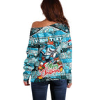 Custom Sharks Rugby Merry Christmas Off Shoulder Sweater Indigenous Australian Art