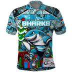 Custom Sharks Rugby Merry Christmas Polo Shirt Indigenous Australian Art