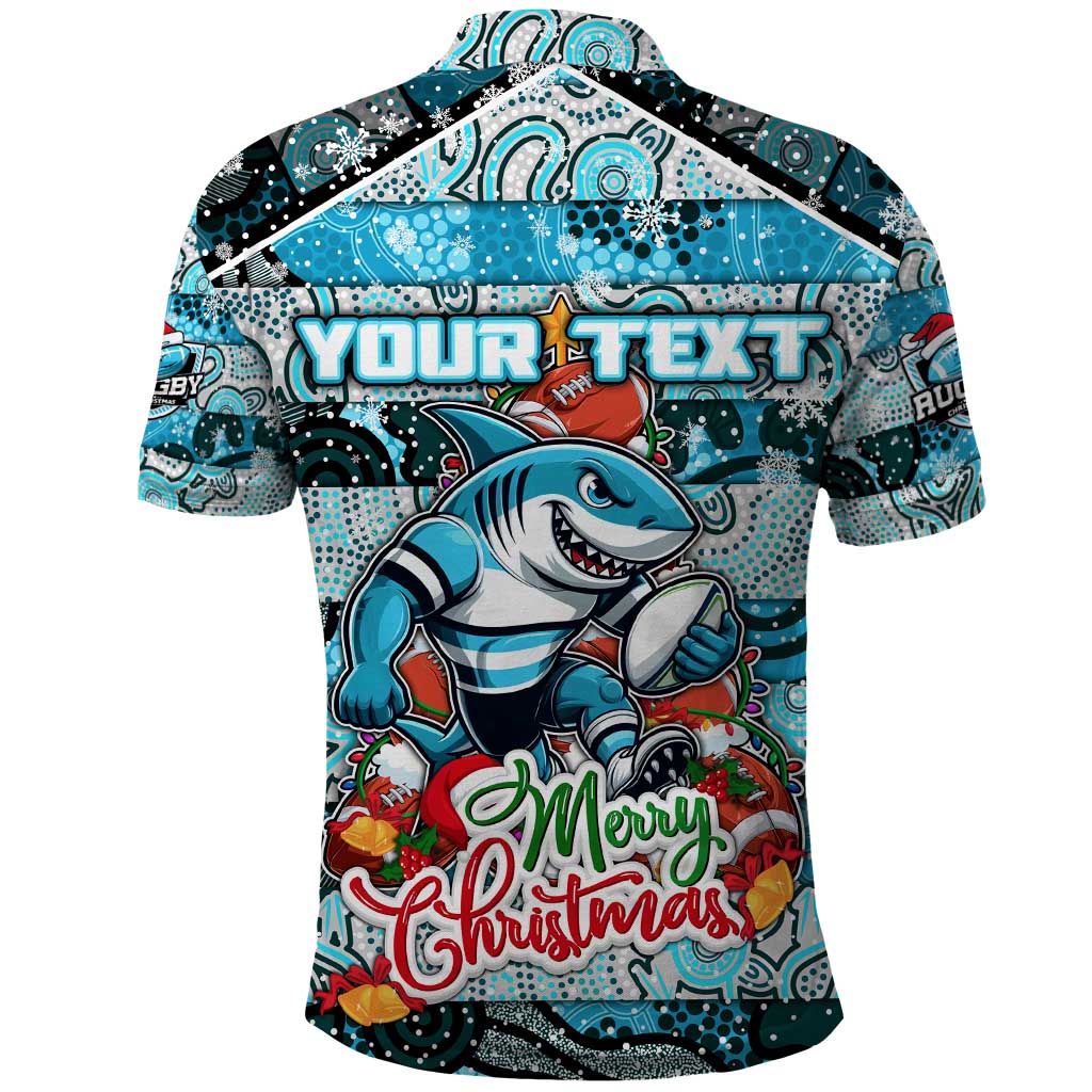 Custom Sharks Rugby Merry Christmas Polo Shirt Indigenous Australian Art