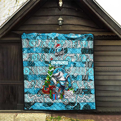 Sharks Rugby Merry Christmas Quilt Indigenous Australian Art