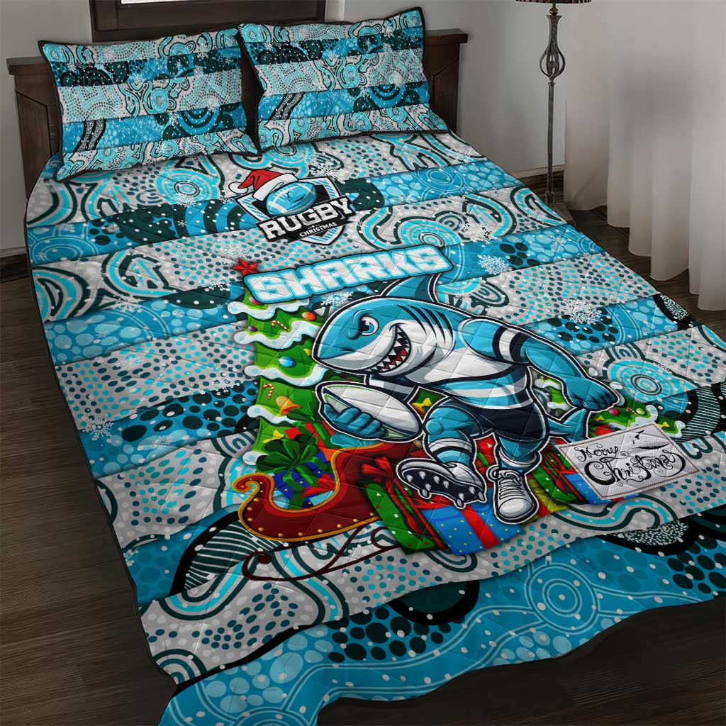 Sharks Rugby Merry Christmas Quilt Bed Set Indigenous Australian Art