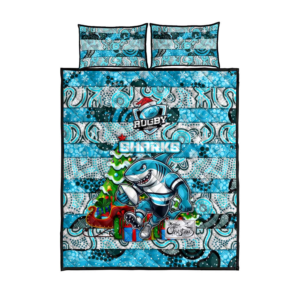 Sharks Rugby Merry Christmas Quilt Bed Set Indigenous Australian Art