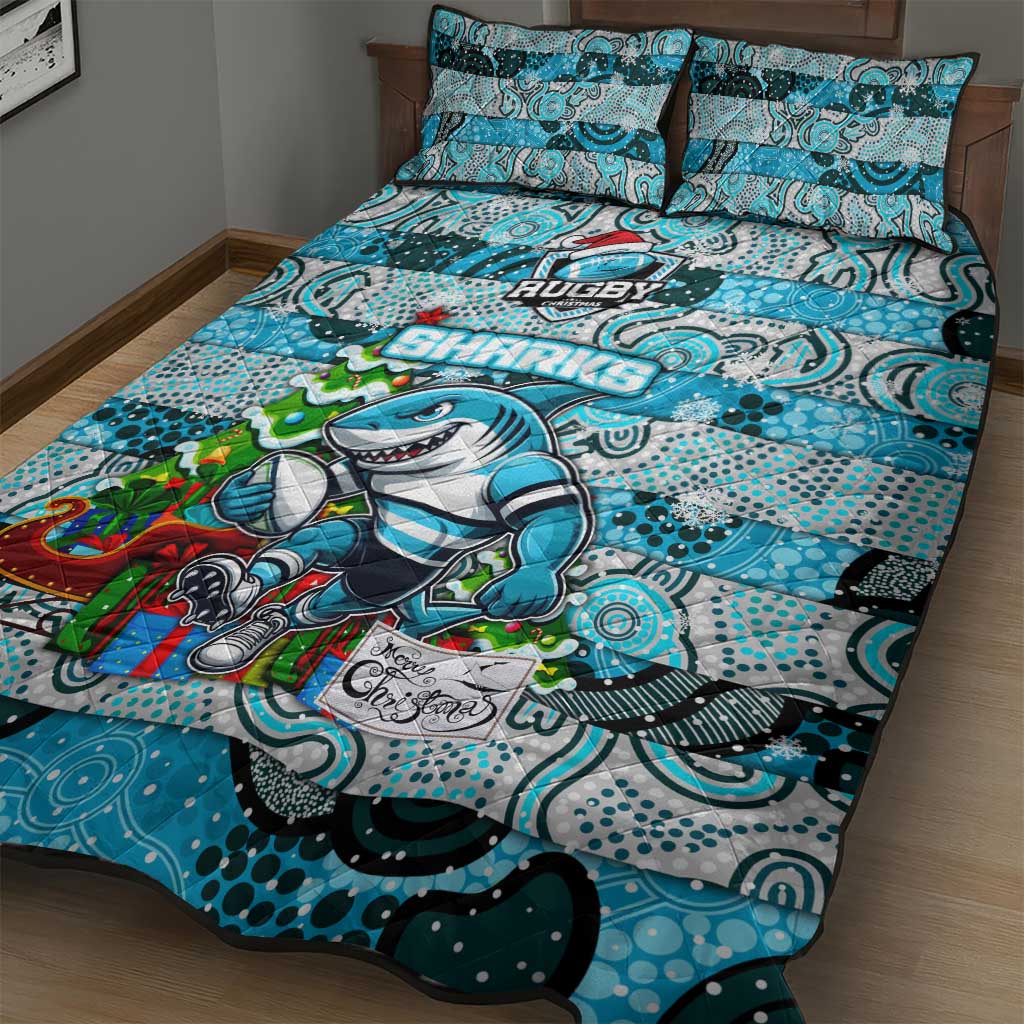 Sharks Rugby Merry Christmas Quilt Bed Set Indigenous Australian Art