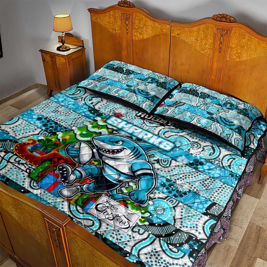 Sharks Rugby Merry Christmas Quilt Bed Set Indigenous Australian Art