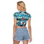 Custom Sharks Rugby Merry Christmas Raglan Cropped T Shirt Indigenous Australian Art