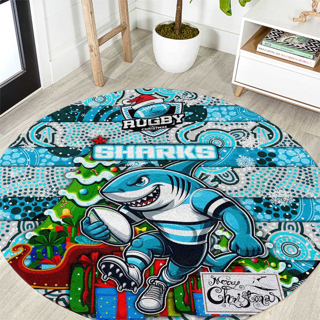 Sharks Rugby Merry Christmas Round Carpet Indigenous Australian Art