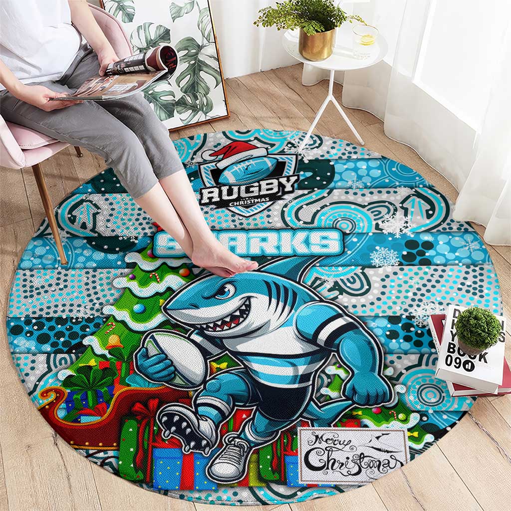 Sharks Rugby Merry Christmas Round Carpet Indigenous Australian Art