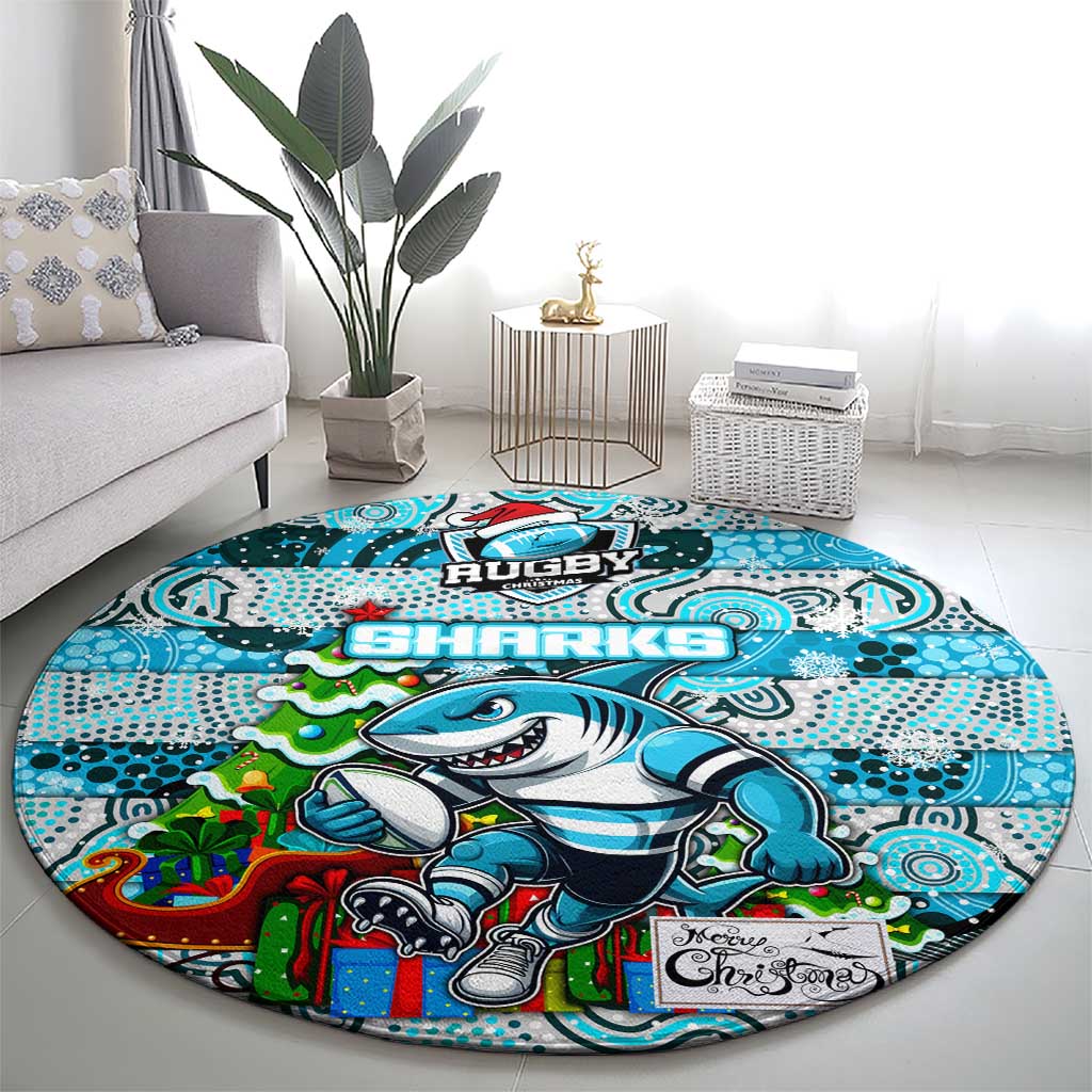 Sharks Rugby Merry Christmas Round Carpet Indigenous Australian Art