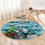 Sharks Rugby Merry Christmas Round Carpet Indigenous Australian Art