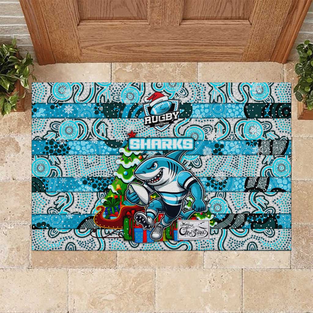 Sharks Rugby Merry Christmas Rubber Doormat Indigenous Australian Art