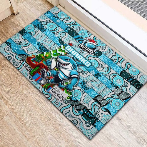 Sharks Rugby Merry Christmas Rubber Doormat Indigenous Australian Art