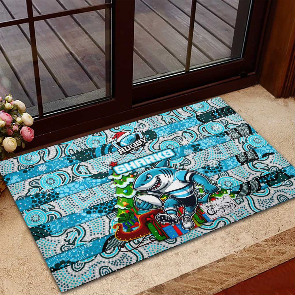 Sharks Rugby Merry Christmas Rubber Doormat Indigenous Australian Art