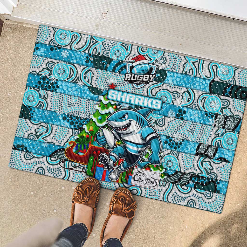 Sharks Rugby Merry Christmas Rubber Doormat Indigenous Australian Art