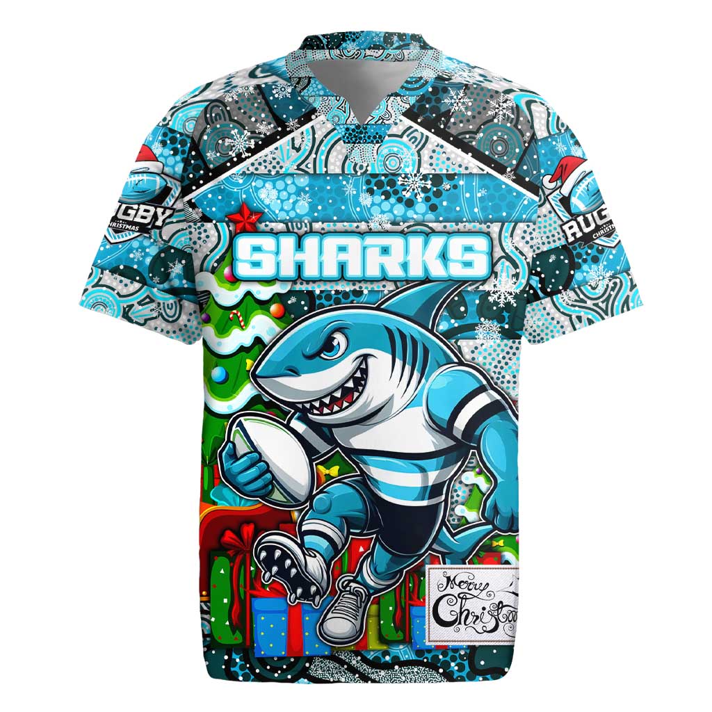 Custom Sharks Rugby Merry Christmas Rugby Jersey Indigenous Australian Art